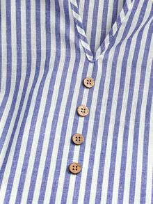 EMERY ROSE Blusa casual de mujer con cuello en pico y mangas cortas con estampado de rayas - Azul y blanco - Ver 4