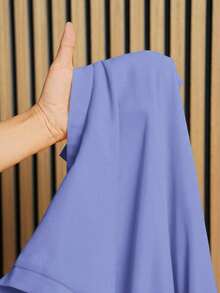 Slaydiva 大码女式优雅通勤休闲纯色黄色无袖立领开襟抽绳腰连体裤，带口袋，可调节下摆，春夏款 - 藍色 - 查看 7