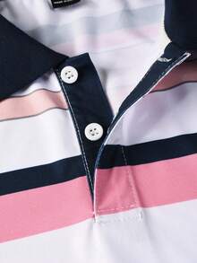 Calvornis 男士藍白條紋 Polo 衫，短袖夏季高爾夫球衫，休閒拼色老錢風 Polo 衫，戶外派對度假生日禮物，正式，儀式 - 粉色 - 查看 5