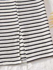 Sparklyn 少女夏季休闲度假条纹前扭结连衣裙 - 黑與白 - 查看 6