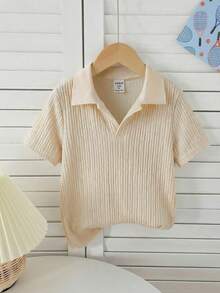 SHEIN 男童休闲Polo衫一件装，舒适时尚，百搭，面料柔软，适合春夏、返校、生日等场合穿着。 - 杏色 - 查看 7