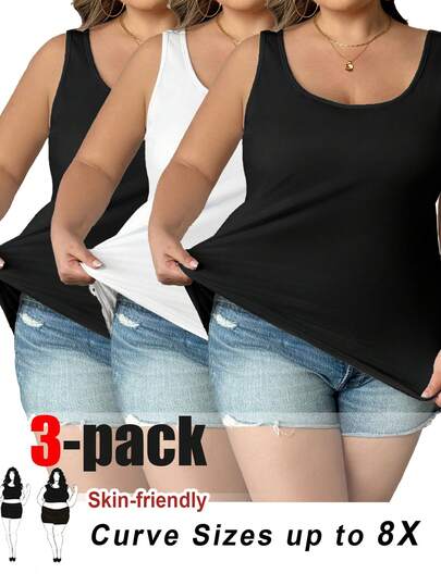 SHEIN CURVE+ Plus Size Women Solid Color Casual Versatile Daily Wear Top