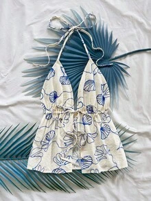 Soleia Casual V-Neck Tie Backless Textured Fabric White Women Tank Top, Suitable For Party, Holiday, Date, Valentine's Day, Afternoon Tea - Multicolor - View 3