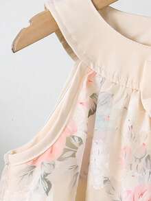 SHEIN Vintaside Kids 女婴无袖碎花连衣裙，甜美风格，精致花朵图案，适合节日、家庭聚会等场合，打造优雅小公主造型 - 黃色 - 查看 5