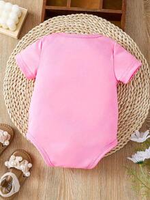 Infant Girls' Casual Fashionable Creative Personality Refreshing Minimalist Cute Heart-Shaped Shiny Letter Graphic Print Romper, Comfortable Daily Wear Cozy Summer Styles Suitable For Spring/Summer - Pink - View 2