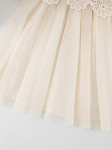 SHEIN Babygirl Cute & Elegant Apricot Floral Lace Mesh Cap Sleeve Dress - Apricot - View 4