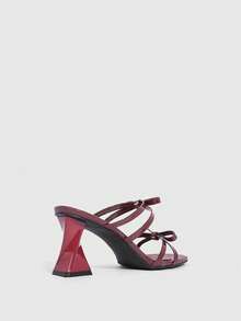 CUCCOO SZL Women's Square Toe Criss-Cross Bow Strap Chunky Heel Sandals - Burgundy - View 3