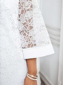 SHEIN Lady Valentine Plus Size Women's Fashion Lace Cutout Neck Dress White Elegant Curve Church Maxi - White - View 6