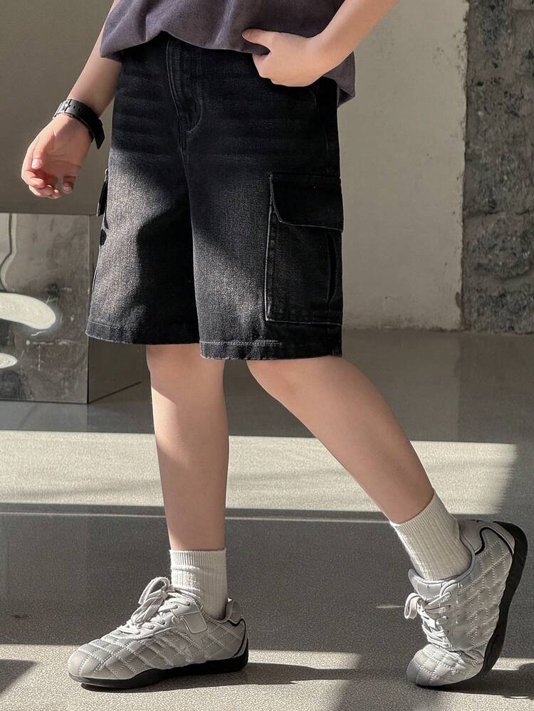 Tween Boy Summer Casual Washed Flip Pocket Denim Shorts