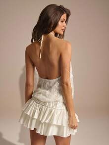 SHEIN BAE Damklänning i enfärgad paljett med volang och trendig elegant halterneck - Aprikos - Visa 2