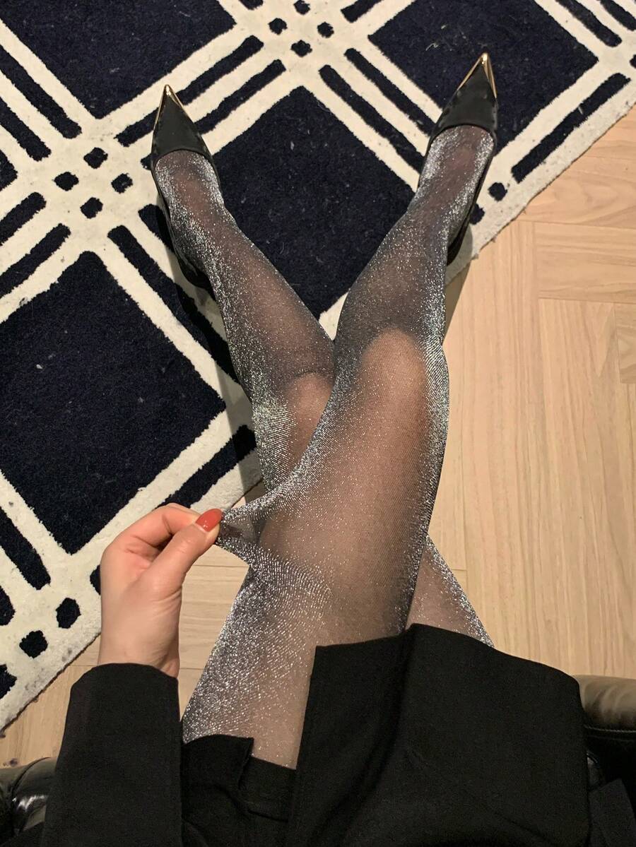 DAZY Women's Sexy Metallic Sheer Black Footless Leggings, Suitable For Nightclub, Party, Commuting - Black - View 1