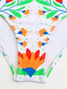 Swim Oasis 2pcs Plus Size Women's Fashionable Sexy One Shoulder Tropical Bird Digital Print Tankini Swimwear Set, Beach Outfit - Multicolor - View 8