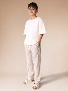 SUMWON Boys Straight Leg Striped Casual Pants With Elastic Waist And Side Pockets For Everyday Comfort And Style Summer Spring Vacation - Coffee Brown - View 4