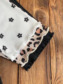 SHEIN Emery Rose Kids Quần legging mùa hè dáng rộng, in họa tiết toàn thân, cạp chun co giãn, chất liệu gân nổi, thích hợp cho bé gái. - Nhiều màu - Xem 3