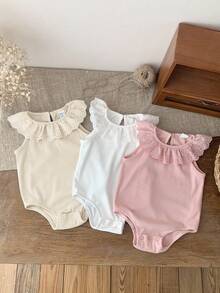 3pcs/Set Newborn Baby Girl Cute Knitted Ruffle Romper Set, Summer - Multicolor - View 3