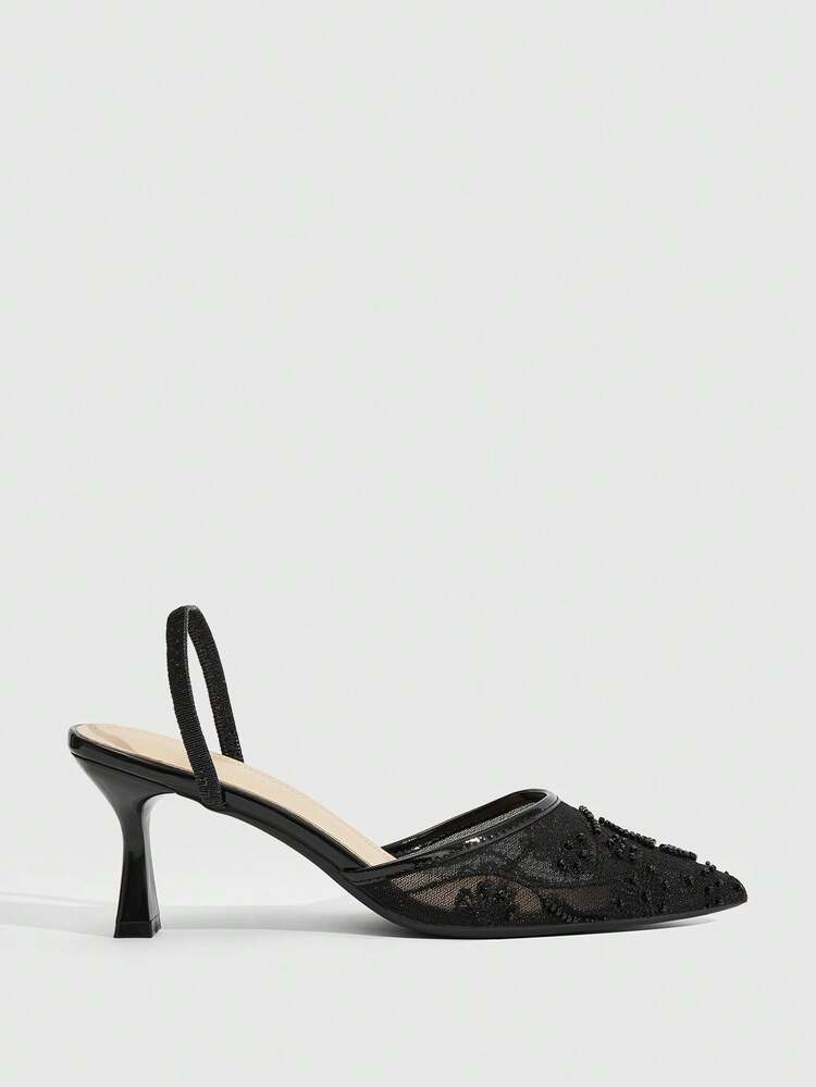 CUCCOO SZL Pointed Toe Beaded High Heel Pumps For Women, Party & Evening Wear