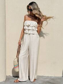 Serisse 女士纯色简约休闲连体裤 - 杏色 - 查看 6