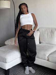 Tyla Gomez Women's Solid Color Drawstring Waist Pockets Casual Jogger Pants - Black - View 3