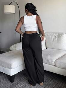 Tyla Gomez 2-Way 羊毛女式抽绳腰直腿宽松休闲裤 - 黑色 - 查看 2