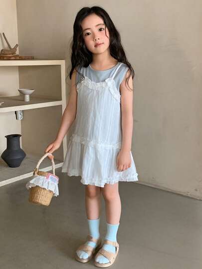 Dazy Kids 女童夏季休闲纯色荷叶边吊带