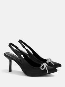 CUCCOO CURVES Women Shoes Women's Pointed Head With Rhinestone Bow Design Daily Versatile Fashion High-Heeled Single Shoes - Black - View 2