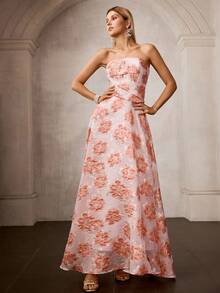 MOTF Soiréza Đầm dài dáng chữ A họa tiết hoa lãng mạn dành cho nữ, thích hợp cho các dịp xuân/hè. - trái cam - Xem 6