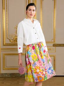 SURIMA Women's Colorful Print, Chiffon Fabric Pleated Effect, Placement Print, Print Skirt - Pink - View 6