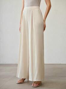MOTF PREMIUM 女士纯色褶裥阔腿办公西装裤 - 米色 - 查看 5