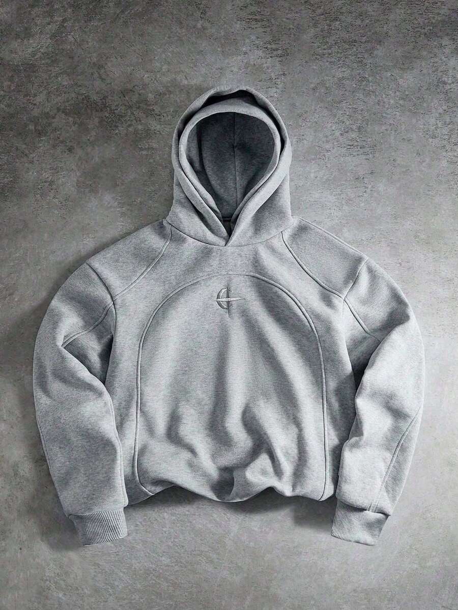 PAVTROS Men's Casual Double-Hooded Patchwork Hoodie,Streetwear,Baggy,Graphic,Matching,Friends,I Love My Boyfriend,Street Style,Couples,Structural Design, Embroidered Pattern,Double Hat - Light Grey - View 1