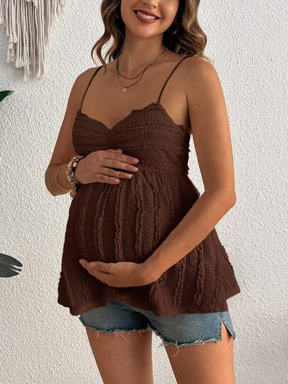 SHEIN Women's Fashion Pleated Design Solid Color Lace Maternity Camisole