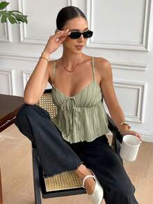 Serisse Women's Casual Striped Drawstring Camisole, Summer - Green - View 6