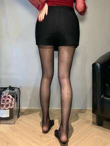 DAZY 女士优雅花卉图案连裤袜/丝袜 - 紅色 - 查看 2