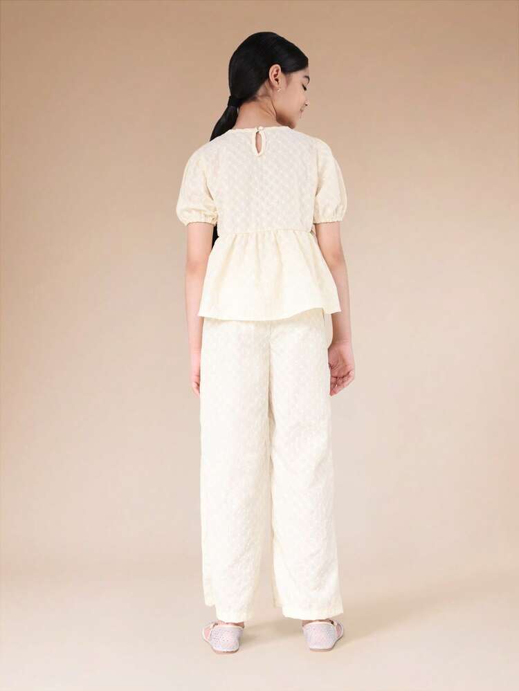Puff Sleeve Blouse And Straight Pants Set