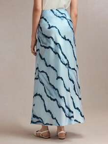 BizChic Blue Wavy Print Fishtail Hem Skirt With Invisible Zipper, Women's Versatile Summer Skirt For Easter, St. Patrick's Day, Commute, Daily, Beach, Graduation, Party, Holiday, Wedding Guest, Bridesmaid, Hostess - Baby Blue - View 3