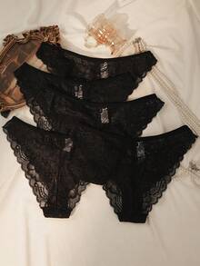 5pcs/Pack Women's Lace Patchwork Sexy Daily Briefs - Black - View 2