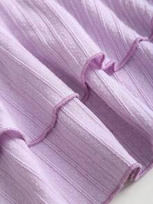 Sweetra Women's Cute Purple Summer Holiday Vacation Mini Dress,Elegant Textured Halter Neck Tie Front Ruched Metallic Decor Tiered Ruffle Hem Playful Dress - Purple - View 4