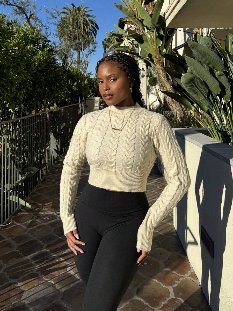 Tyla Gomez Women's Plain & Simple Daily Long Sleeve Sweater,Long Sleeve Tops Knit Pullover Fall Winter Outfit - Apricot - View 1