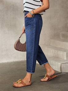 EMERY ROSE 女士纯色休闲牛仔裤 - 藍色 - 查看 6