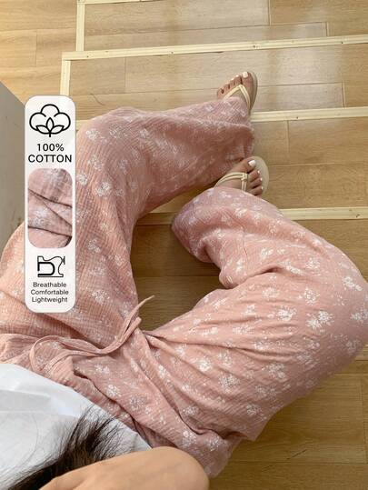 Dazy Plus Plus Size Women Floral Pattern Drawstring Waist Pajama Pants