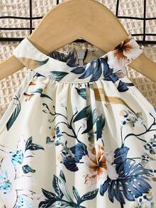 SHEIN Young Girl Ditsy Floral Mandarin Collar Sleeveless Jumpsuit - White - View 4