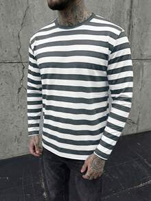 Manfinity VCAY Men's Casual Commuter Striped Print Crew Neck Long Sleeve T-Shirt Men Stripe T Shirt Long Sleeve Striped Shirt Men Black And White Shirt Long Sleeves Men Full Sleeve Tshirt Minoxidil Striped Long Sleeve - Multicolor - View 3