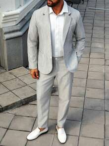 Manfinity Mode Men's Business Commuter Suit Set (Jacket And Pants) - Grey - View 4