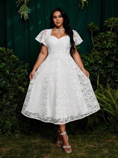 Roveilla Plus Size Elegant White Lace Maxi Dress, Suitable For Daily Dates, Bridesmaid Wear, Summer