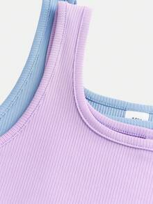 SHEIN Girlism Tween Girl Fitted Casual Round Neck Tank Top And Bike Shorts Set - Multicolor - View 3