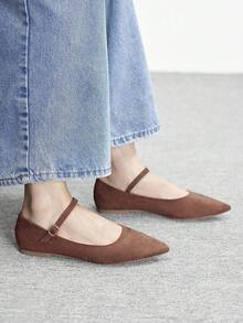 CUCCOO BIZCHIC Women's Pointed Toe Buckle Design Casual Everyday Commute Versatile Flat Shoes Spring Shoes - Brown - View 5