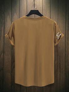 Manfinity Homme Men's Fashionable Casual Printed Round Neck Short Sleeve T-Shirt - Brown - View 2