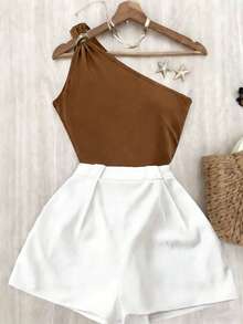 Franclia Set de 2 piezas: Top de un hombro y shorts casuales - Multicolor - Ver 6