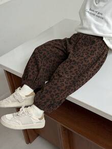DAZY Young Boy Elastic Waist Leopard Print Loose Casual Harem Pants - Brown - View 7