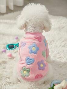 PETSIN 1件粉色花卉印花法兰绒保暖宠物服 - 彩色 - 查看 3