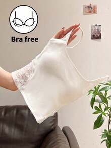 GlowEve Women's Contrast Lace Fitted Camisole Top - White - View 1